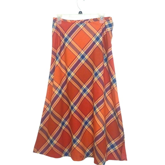 Liz Claiborne Dresses & Skirts - Liz Claiborne Orange Plaid Midi Skirt with Blue and Yellow Accents